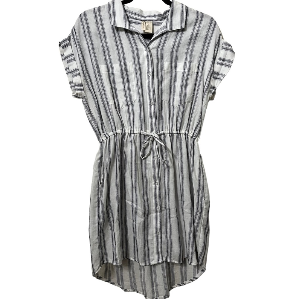 Striped button up Romper dress with pockets 100% cotton